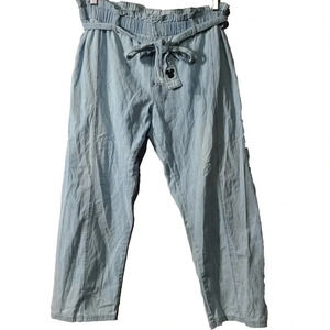 Junk Food Disney Chambray Mickey Paperbag Pants Women's Large Blue Belted Y2K
